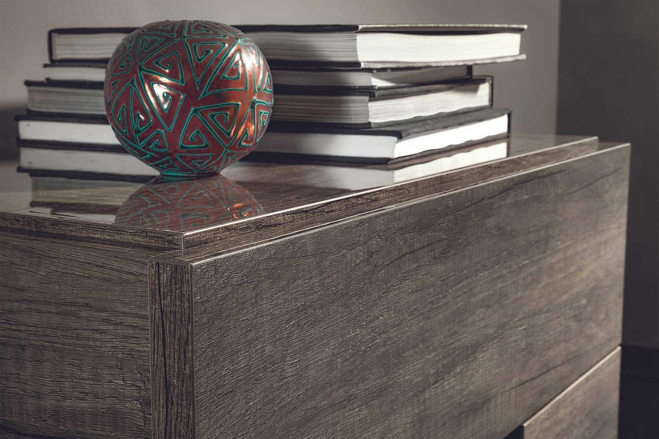 Medea II Vintage Oak Upholstered Italian Nightstand