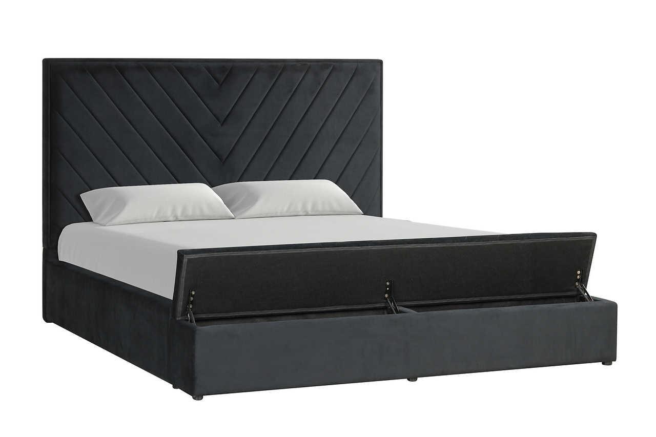 Mio Black Velvet Panel King Bed
