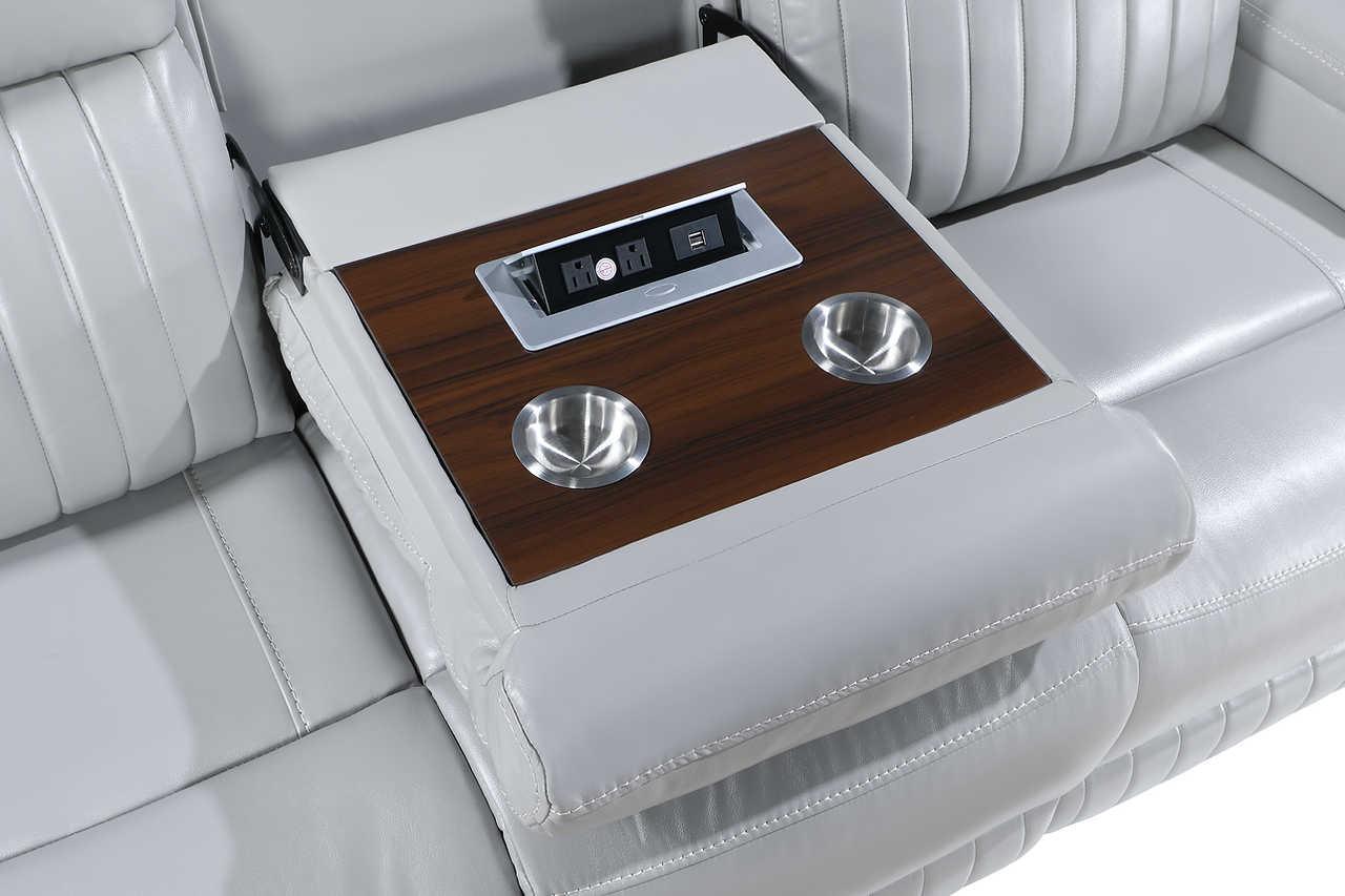 Ethan Light Grey Air Leather 3-Piece Reclining Set