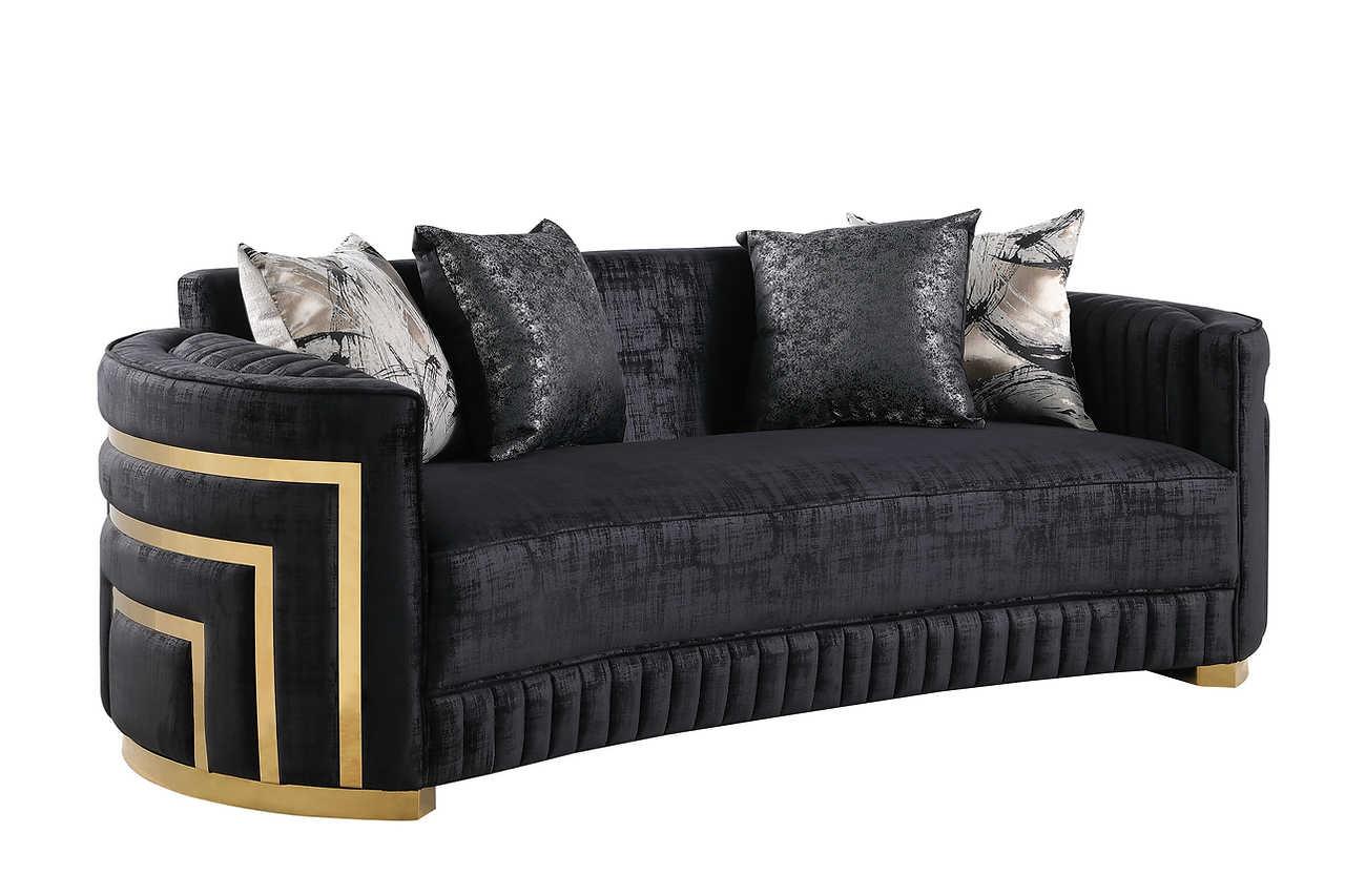 Minerva Black Velvet Living Room Set