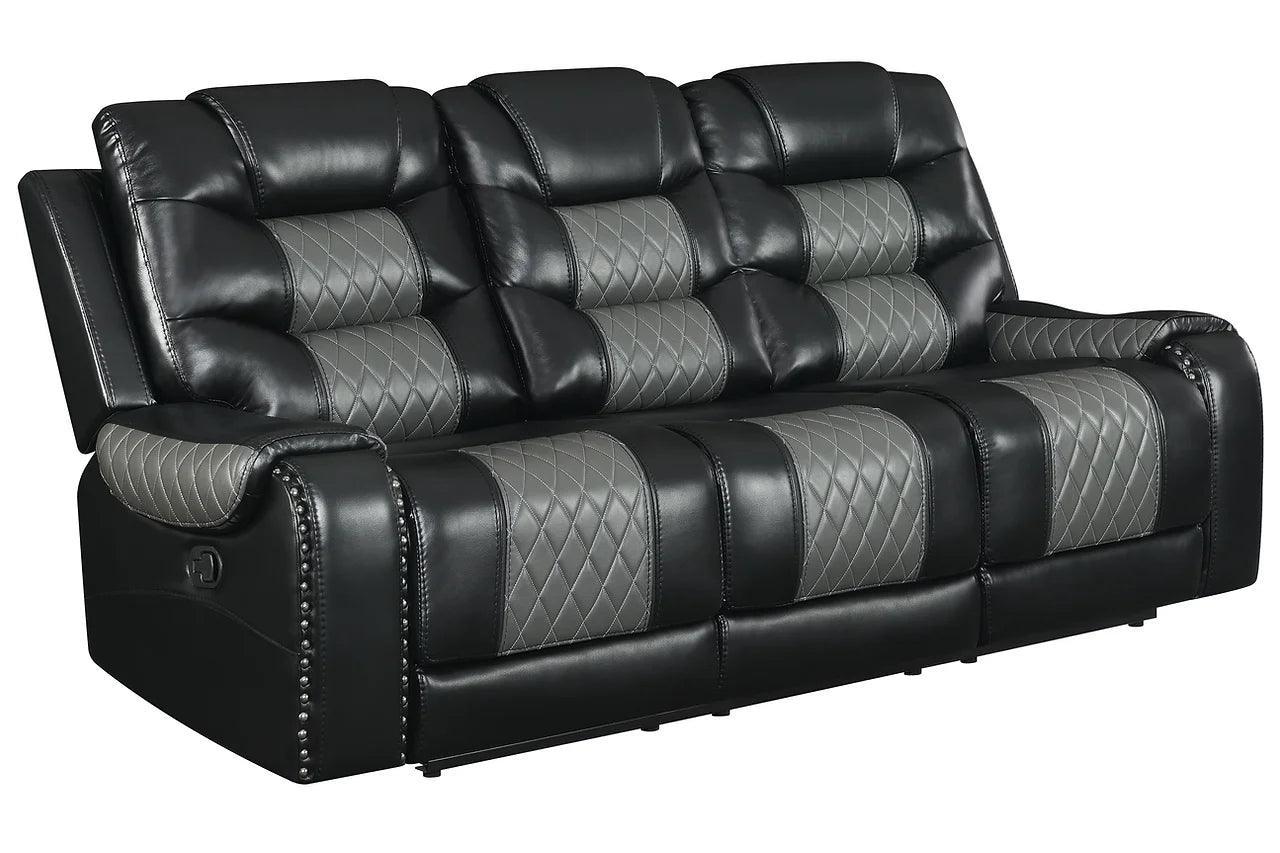 Phoenix Black Modern Contemporary Wood, Engineered Wood Faux Leather 3Pcs Reclining Set - Ella Furniture