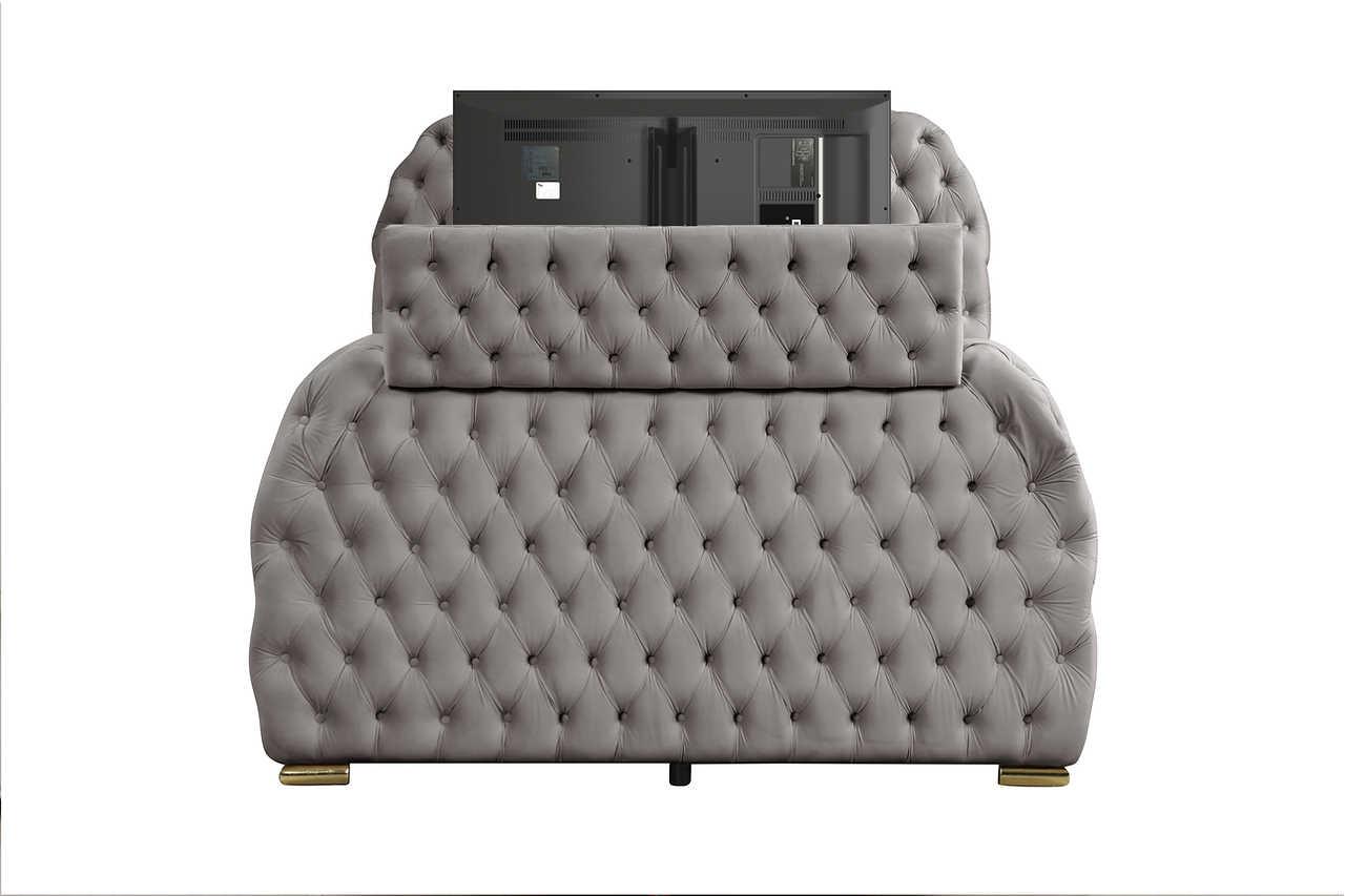 Royal Gray Upholstered Tufted Platform King Bed