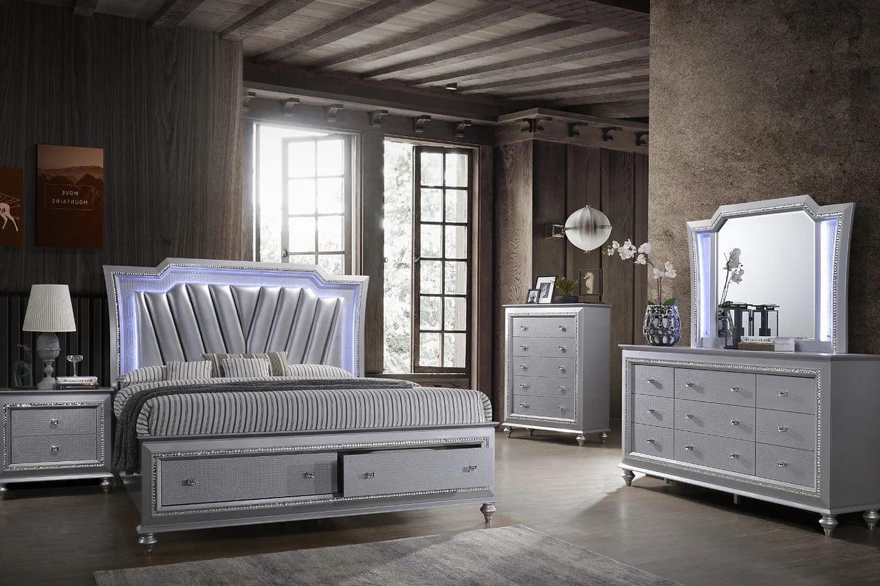Barcelona Silver Modern Contemporary Solid Wood, Metal Crystal 2-Drawers Nightstand - Ella Furniture