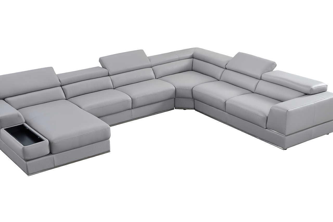 Pella Light Gray Leather LAF Sectional