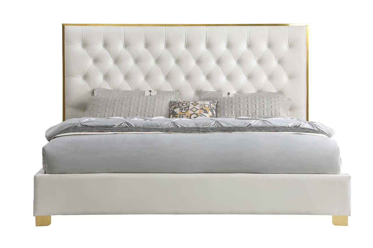 Rose Cream Upholstered Tufted Platform Queen Bed
