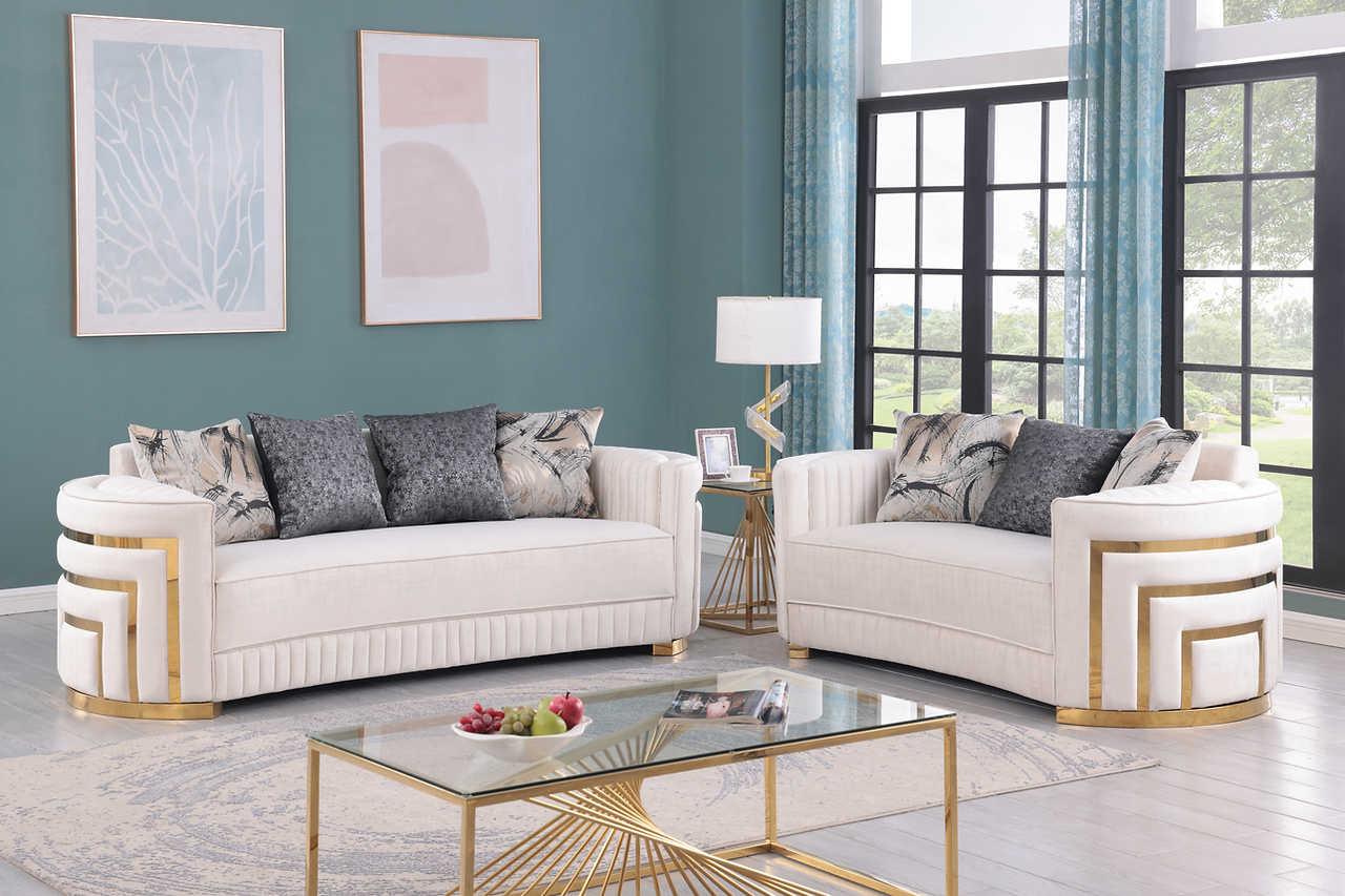 Minerva Cream Velvet Living Room Set