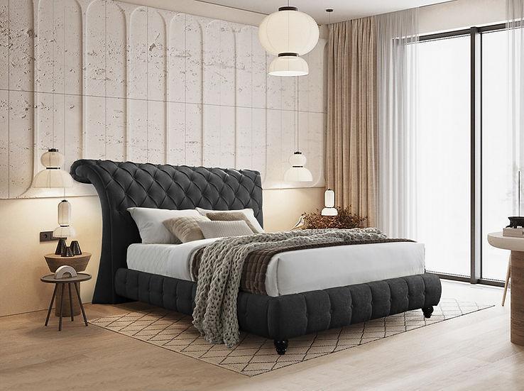 Everly Black Fabric Platform Queen Bed