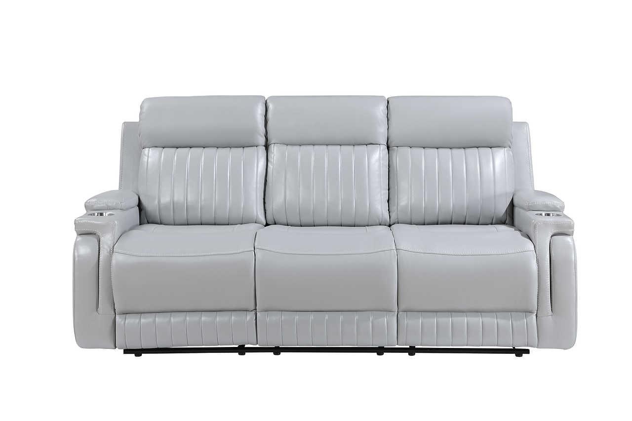 Ethan Light Grey Air Leather 3-Piece Reclining Set