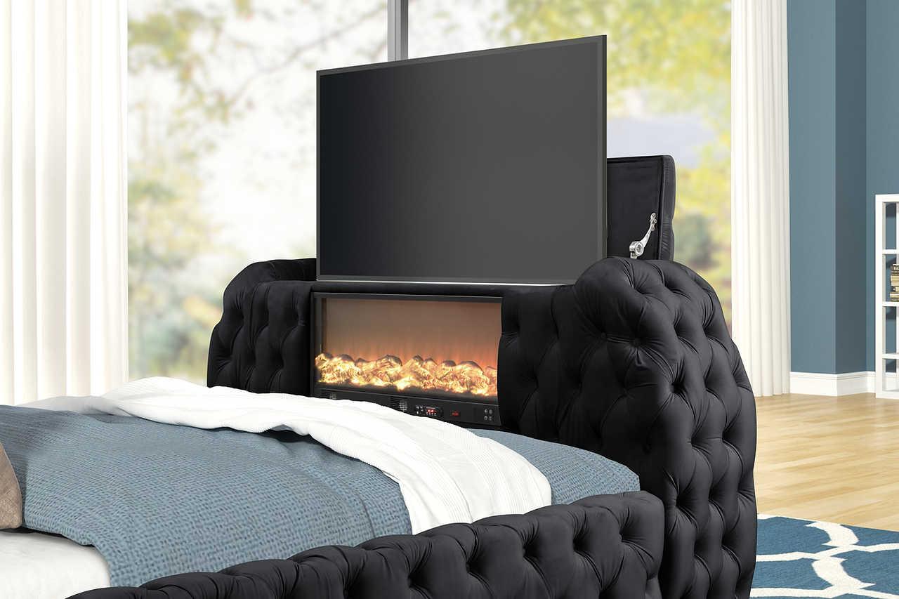 Royal Black Upholstered Tufted Platform Queen Bed