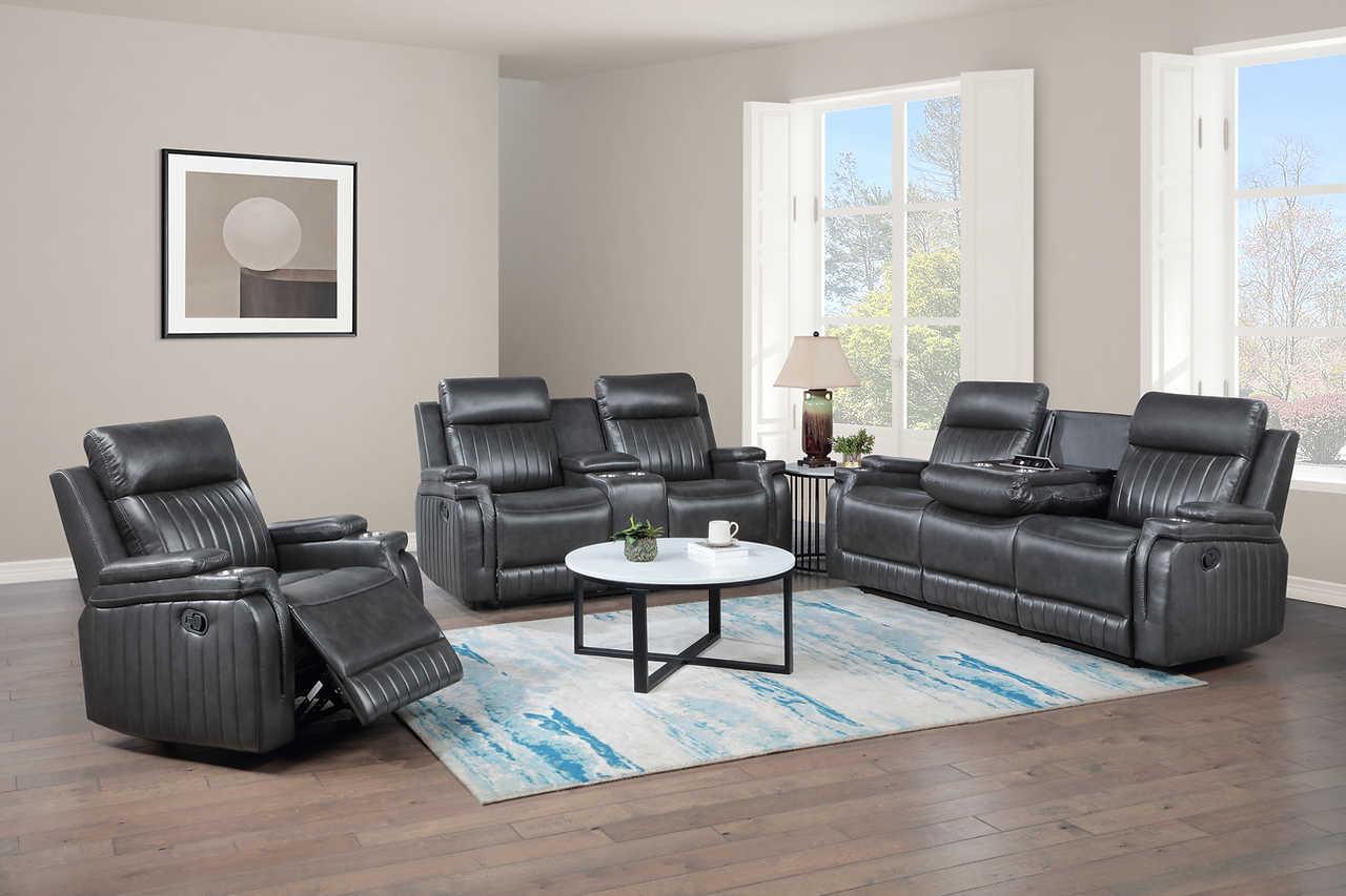 Ethan Dark Grey Air Leather 3-Piece Reclining Set