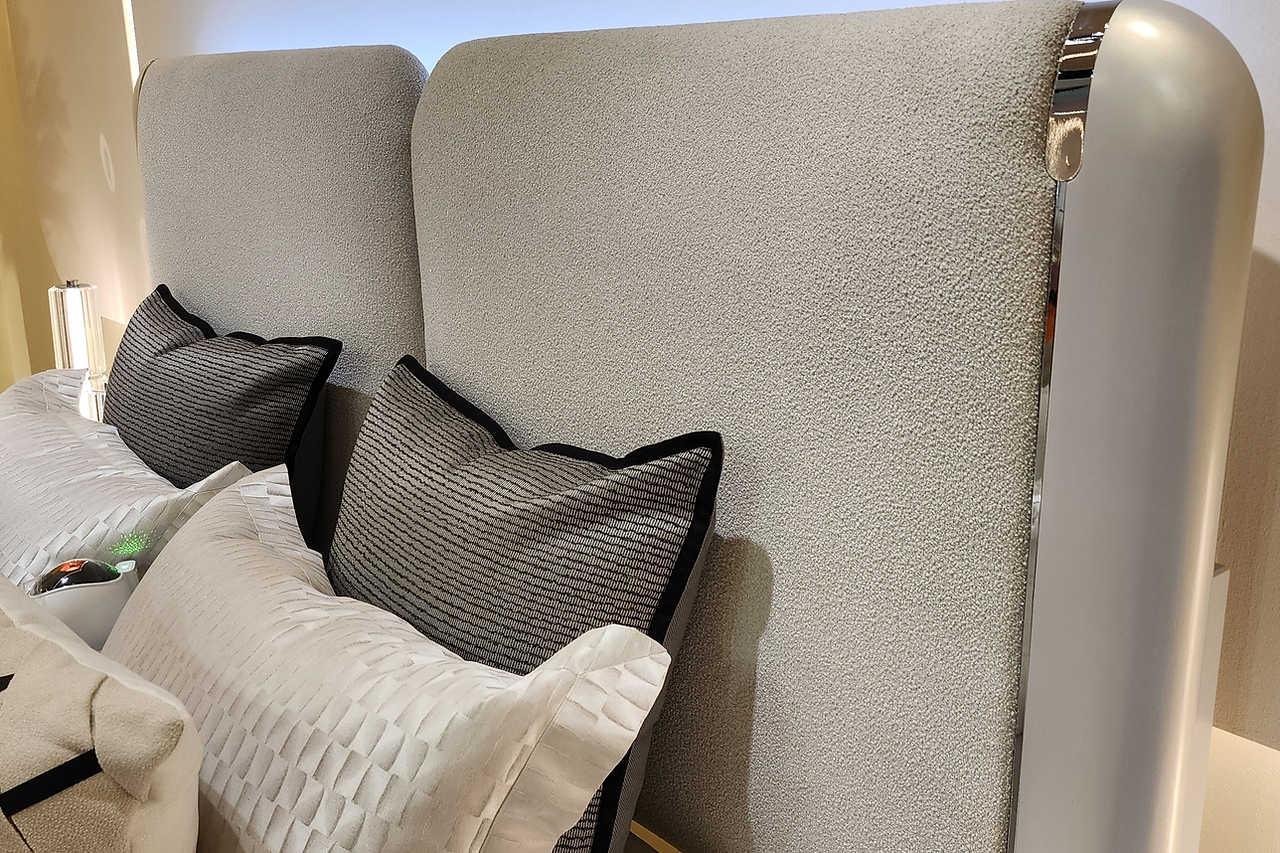 Amara Pearl White Upholstered LED Panel Bedroom Set