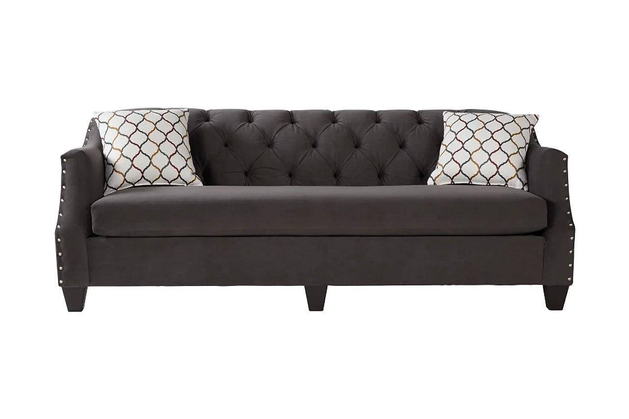 Bing Ash Grey Modern Contemporary Wood, Engineered Wood Fabric Tufted Sofa - Ella Furniture