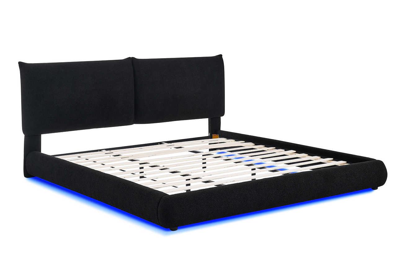 Zima Black LED Upholstered Platform King Bed