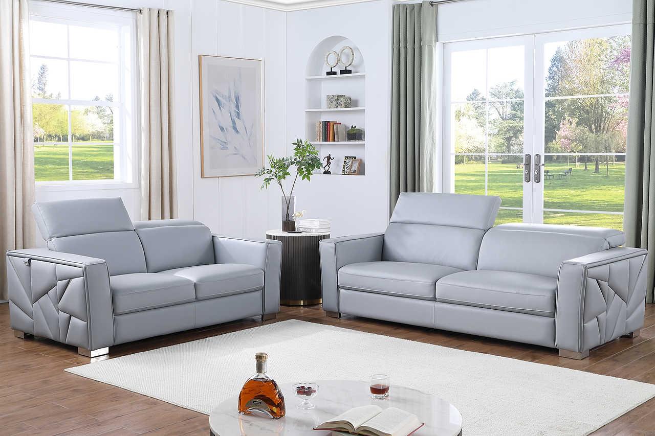 Astra Light Blue Leather Living Room Set