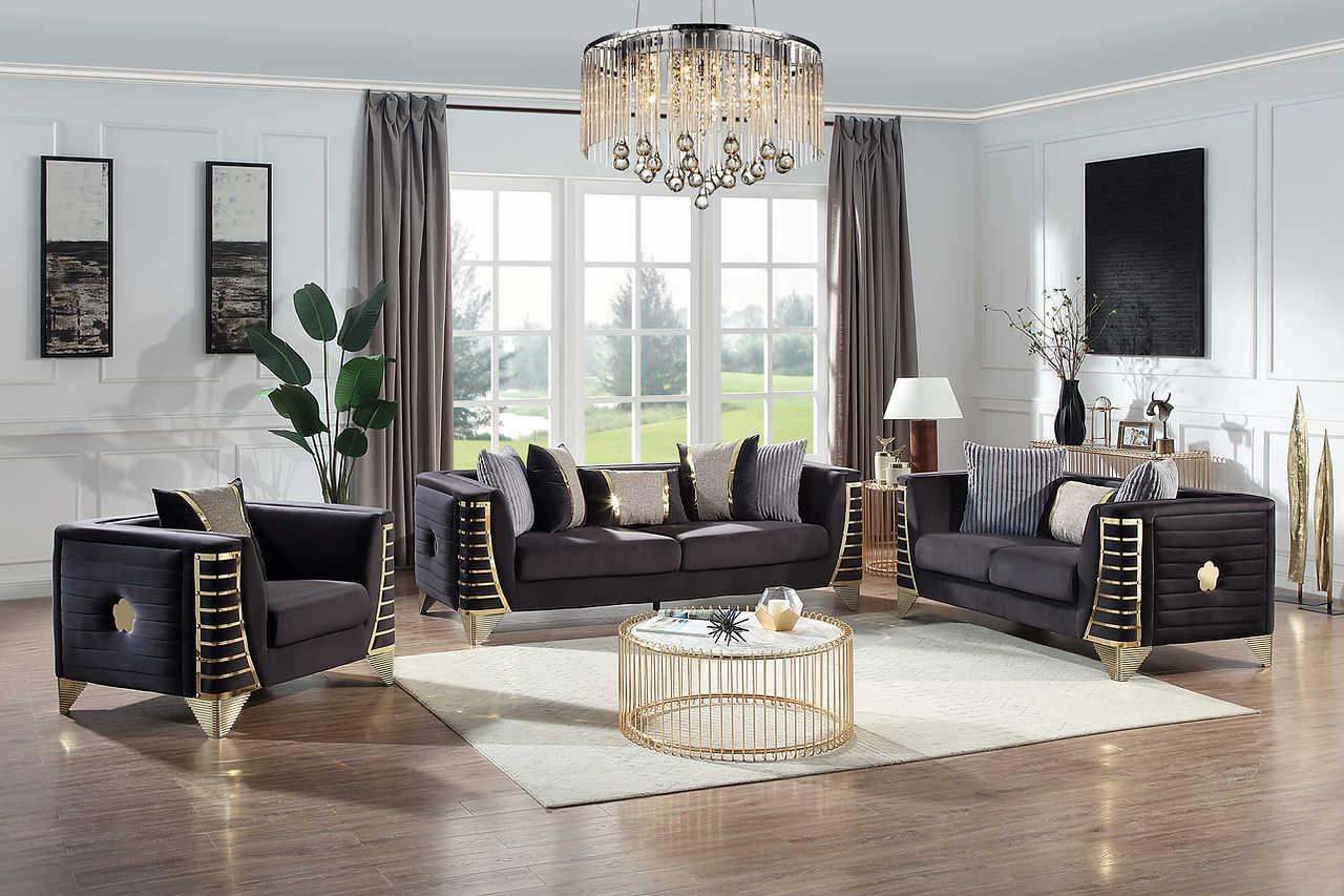 Donovan Black Velvet Living Room Set