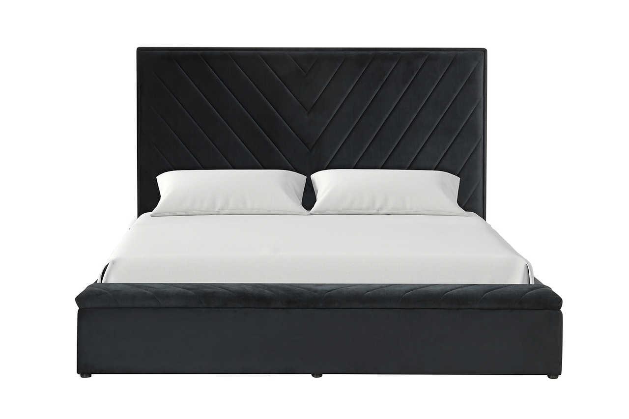 Mio Black Velvet Panel Queen Bed