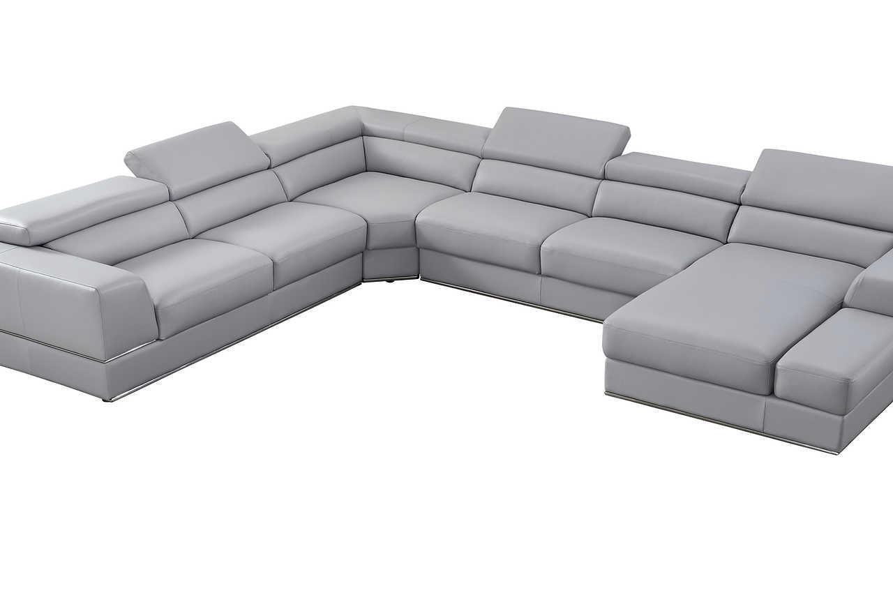 Pella Light Gray Leather LAF Sectional