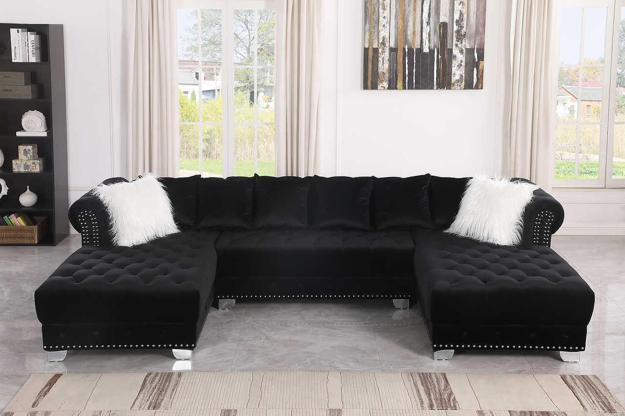 Jordan II Black Velvet Tufted Sectional