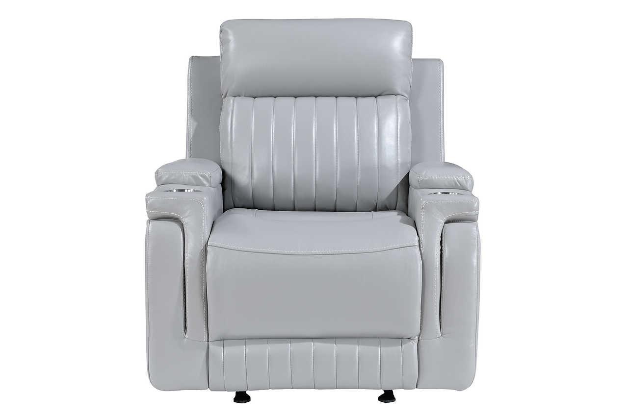Ethan Light Grey Air Leather 3-Piece Reclining Set