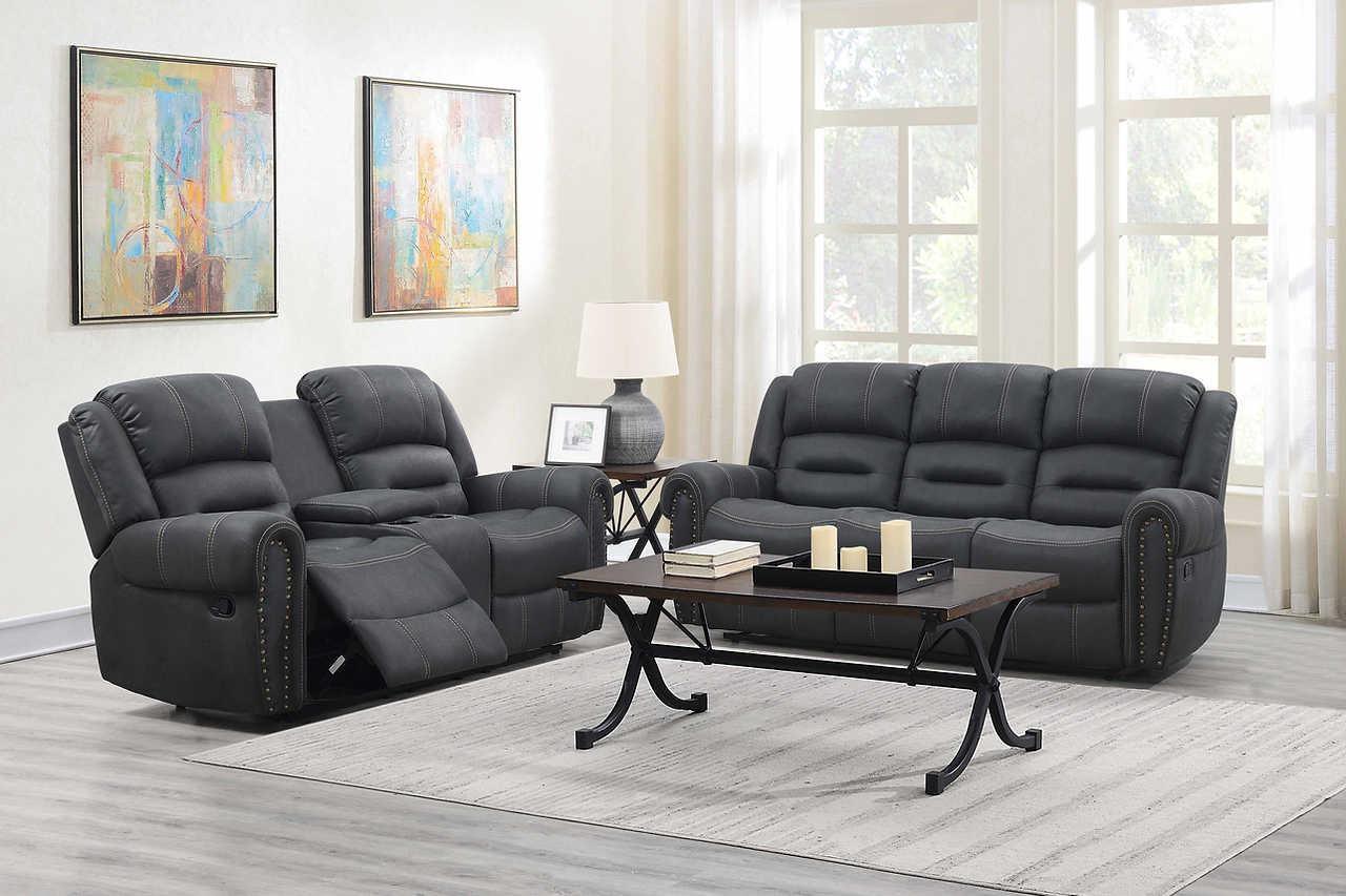 Houston Dark Grey Modern Contemporary Metal Swivel Glider Fabric Reclining Sofa - Ella Furniture