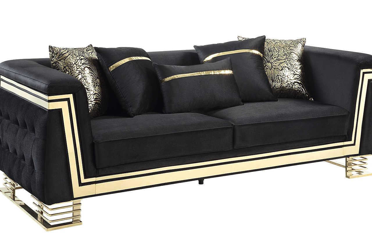 Ashton Black Gold Upholstered Living Room Set