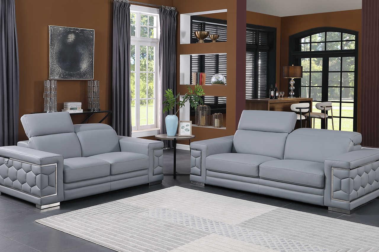 Favo Light Blue Leather Living Room Set