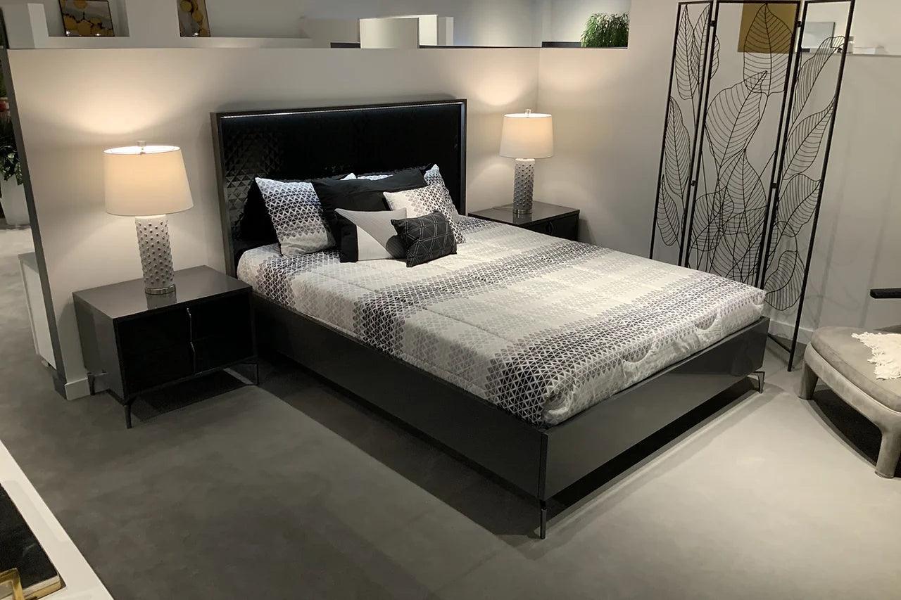 Osiris Black/Gray Modern Contemporary High Gloss Lacquer Solid Wood LED Bedroom Set - Ella Furniture