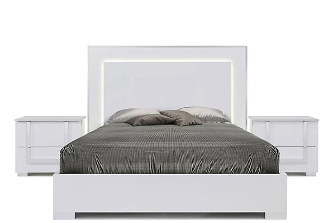 Antonella White Modern Contemporary High Gloss Lacquer Solid Wood LED Bedroom Set - Ella Furniture