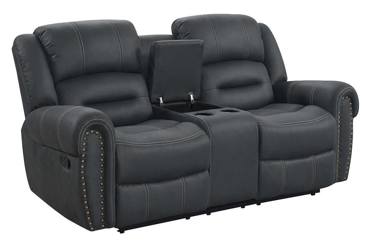 Houston Dark Grey Contemporary Metal Swivel Glider Fabric Storage Reclining Loveseat - Ella Furniture