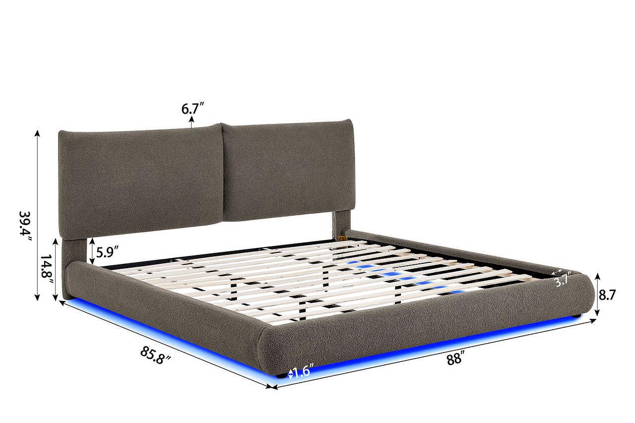 Zima Brown LED Upholstered Platform Queen Bed