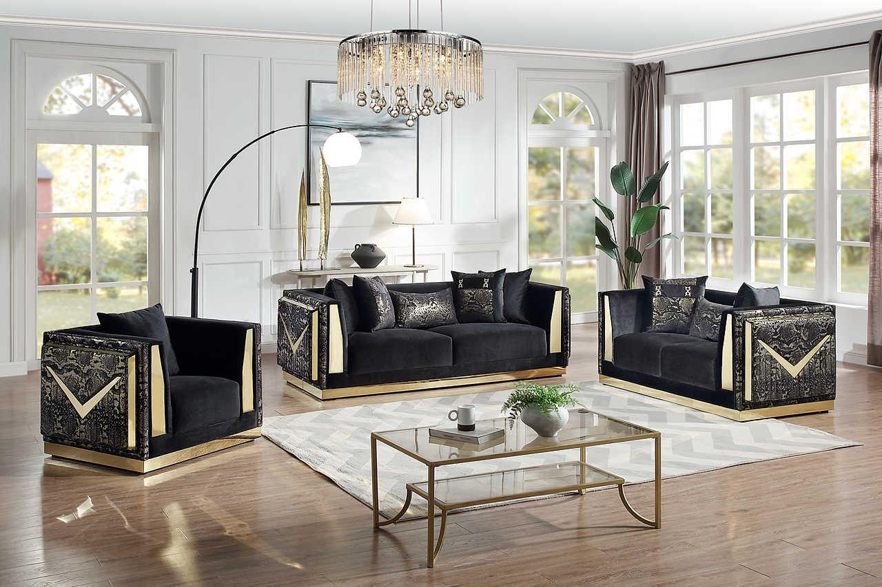 Monaco Black Velvet Living Room Set
