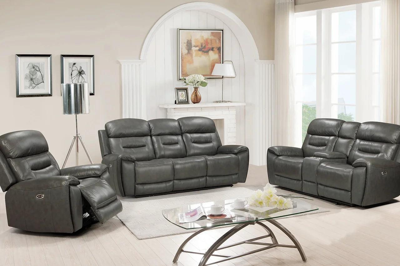 Rosewood Grey Wood Faux Leather (3Pcs Power Reclining Sofa, Loveseat And Recliner) - Ella Furniture