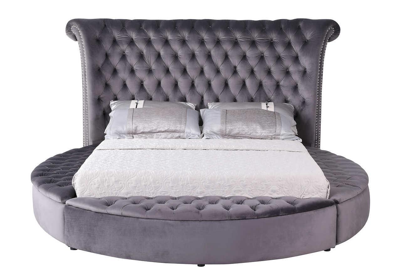 Lux Grey Modern Contemporary Solid Wood Velvet Upholstered Tufted Storage King Bed - Ella Furniture