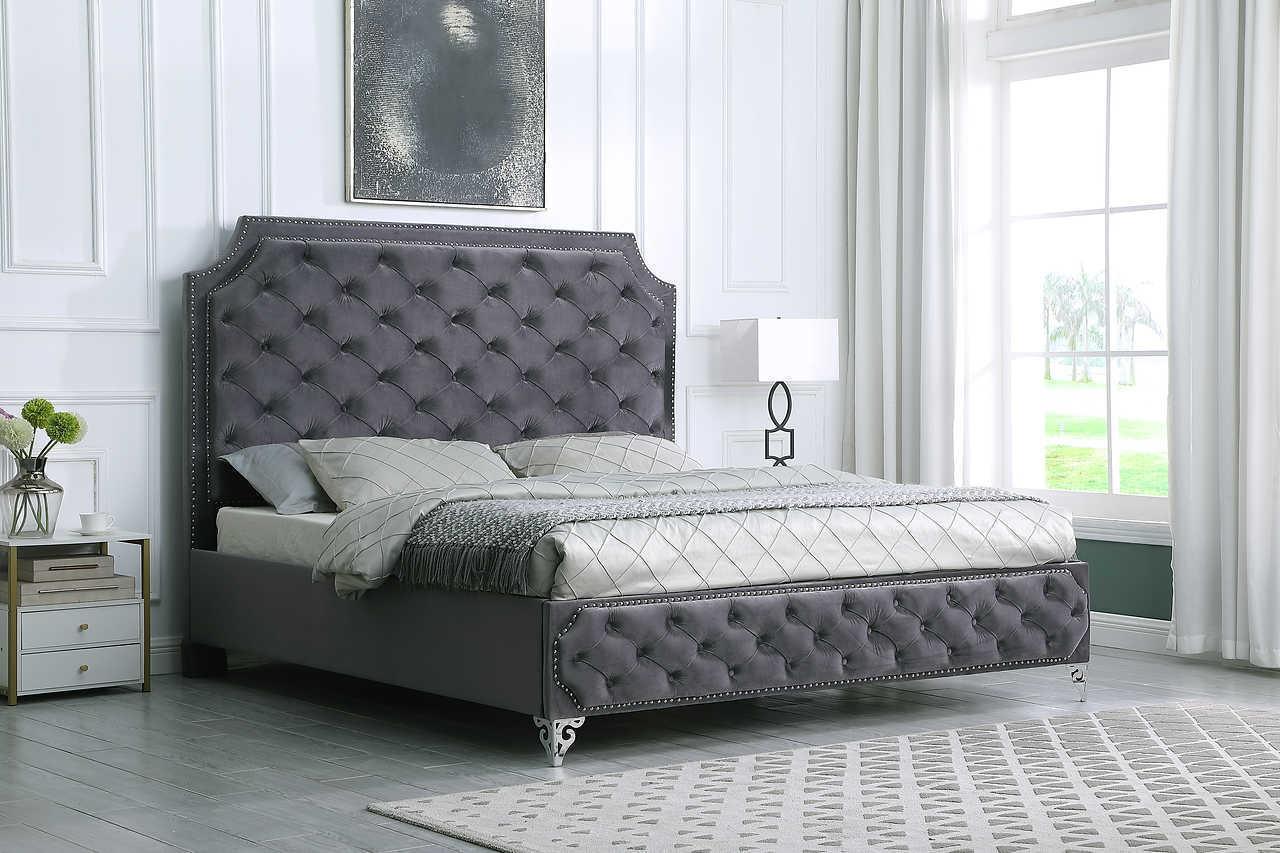 Leilah Gray Upholstered Tufted Platform King Bed