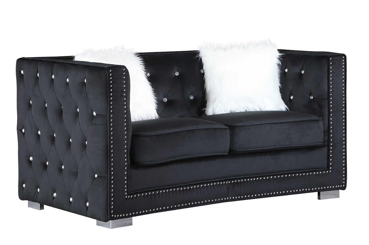 Paris Black Modern Velvet Tufted Sofa&Loveseat - Ella Furniture