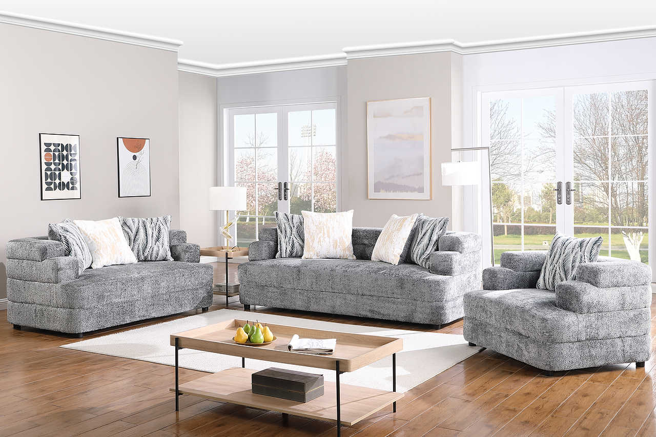 Stepso Charcoal Boucle Living Room Set