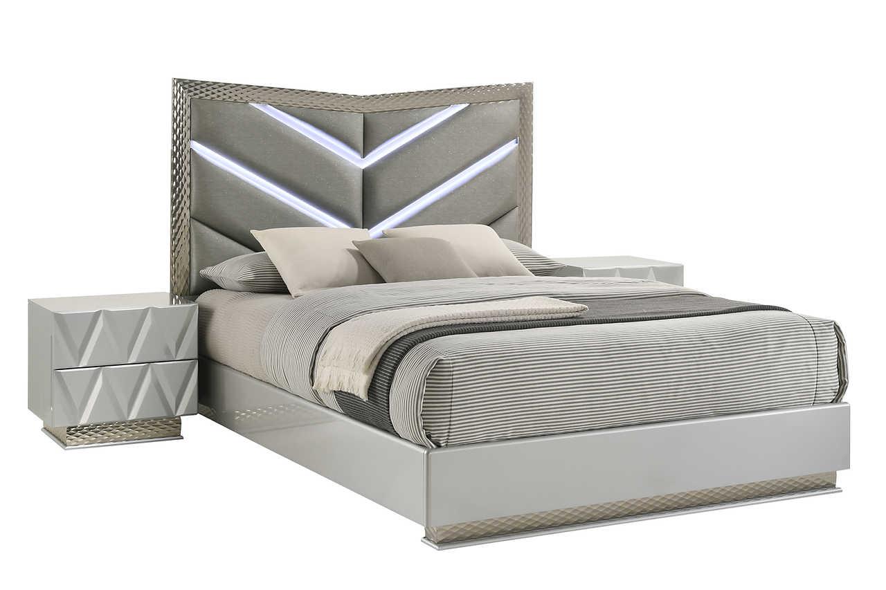 Vera Gray Upholstered LED Platform Bedroom Set