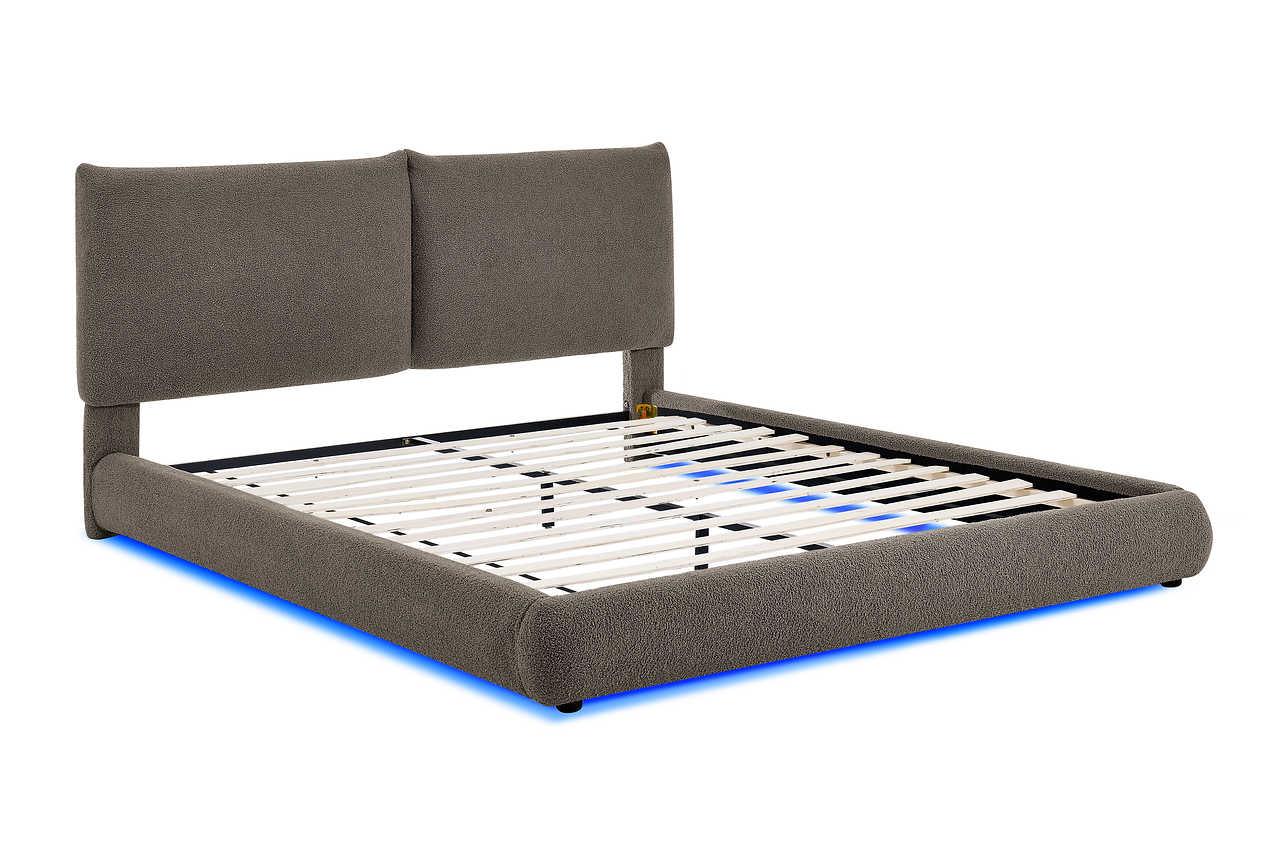 Zima Brown LED Upholstered Platform Queen Bed