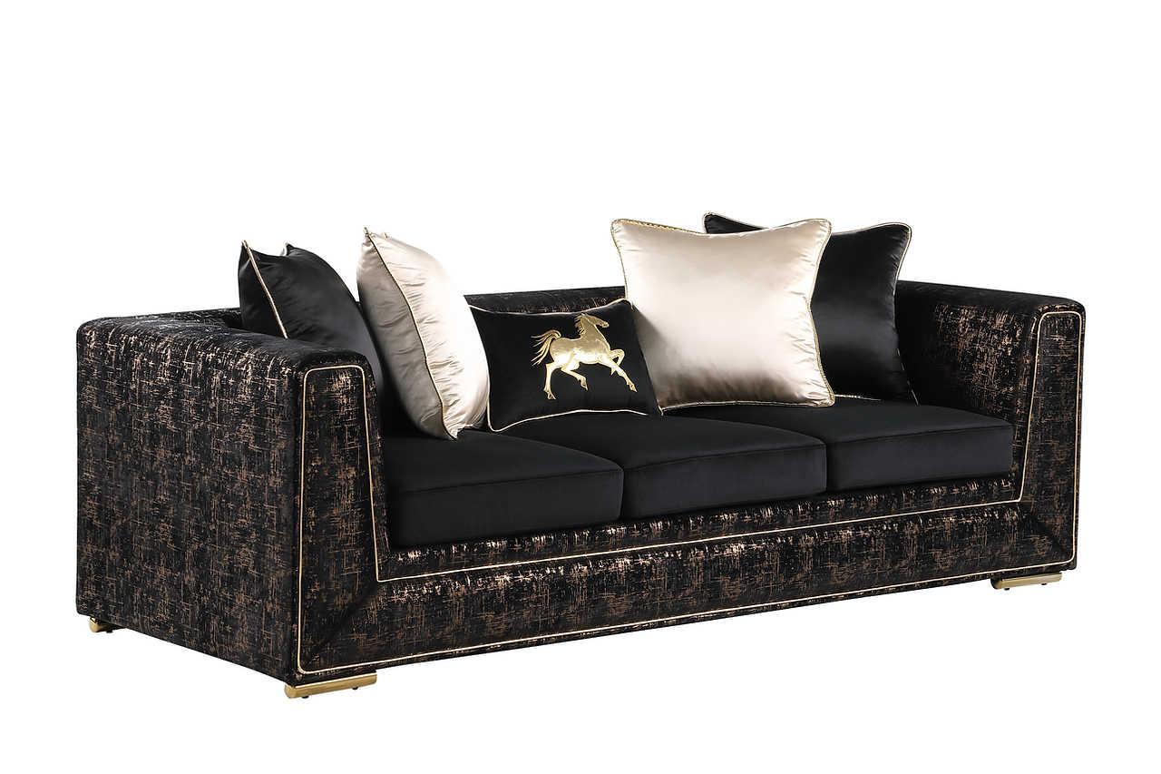 Konya Black Gold Velvet Living Room Set