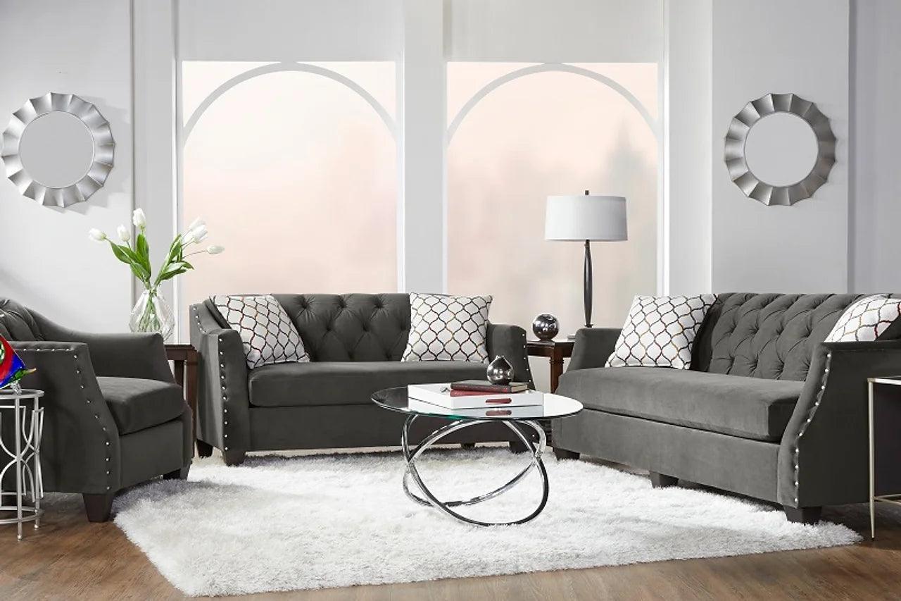 Bing Ash Grey Modern Contemporary Wood, Engineered Wood Fabric Upholstered Tufted Loveseat - Ella Furniture