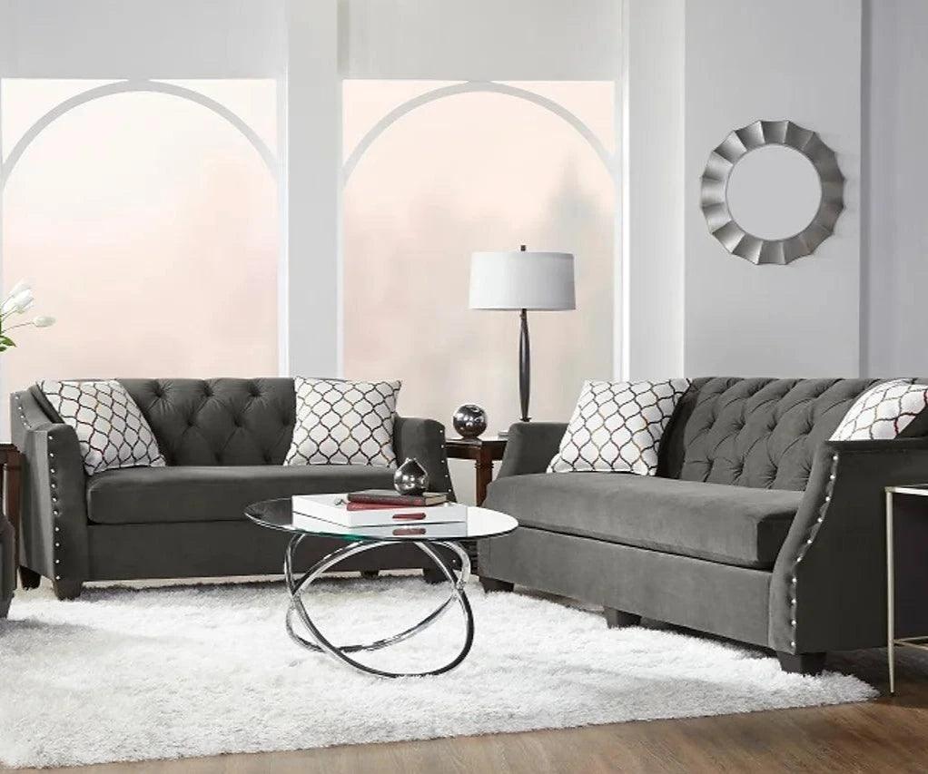 Bing Ash Grey Modern Contemporary Wood, Engineered Wood Fabric Tufted Sofa & Loveseat - Ella Furniture
