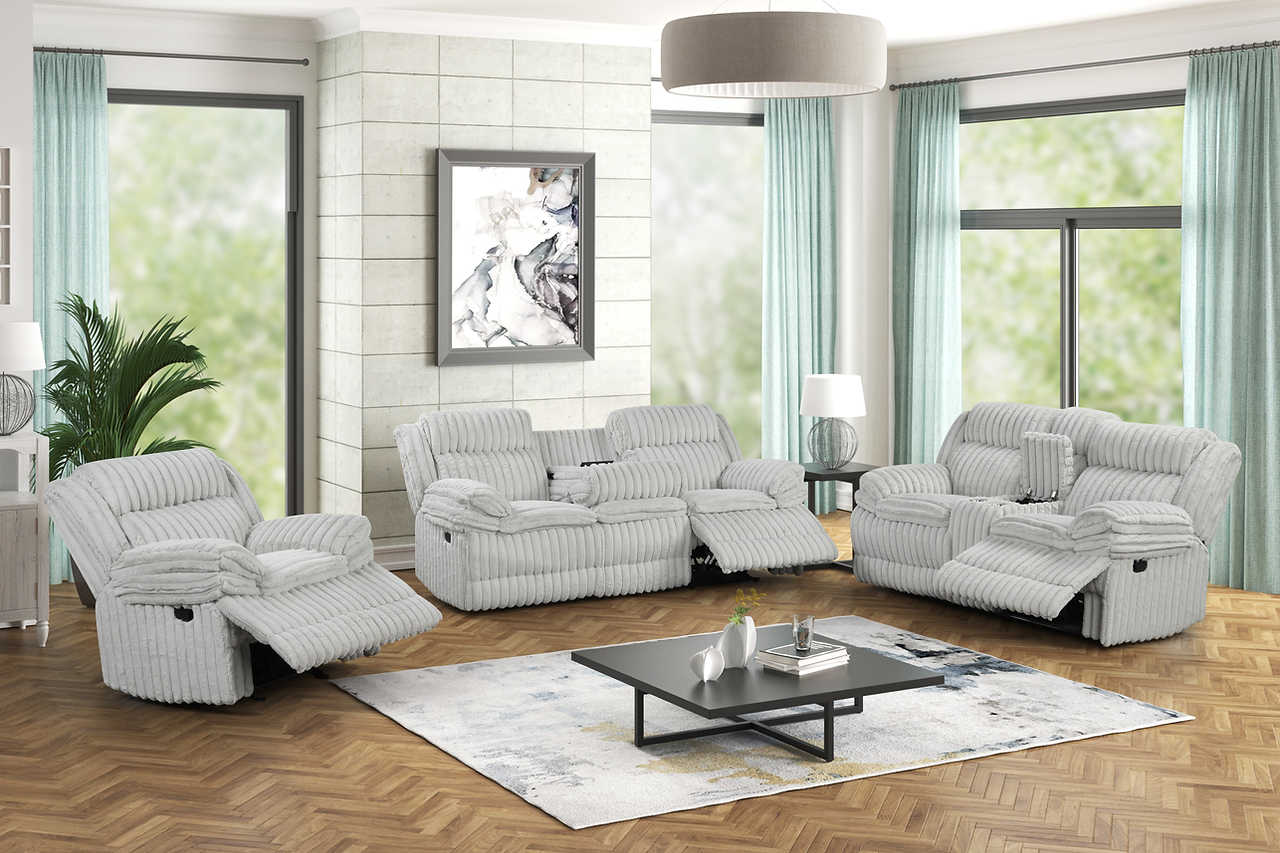 Mellow Grey Thick Stripe Fabric 3-Piece Reclining Set
