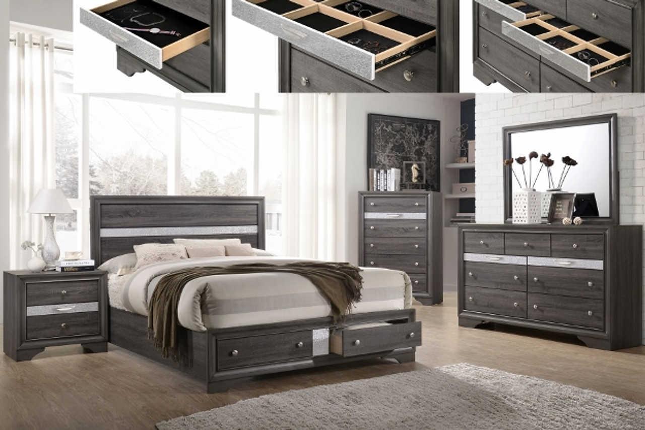 Hannah Grey Modern Contemporary Solid Wood And Veneers 9-Drawers Dresser & Mirror - Ella Furniture