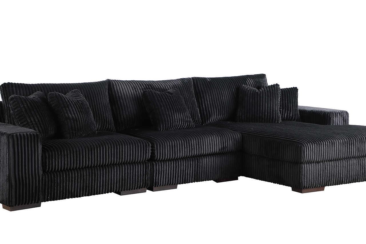Comfy Black 3-Piece Upholstered Sectional