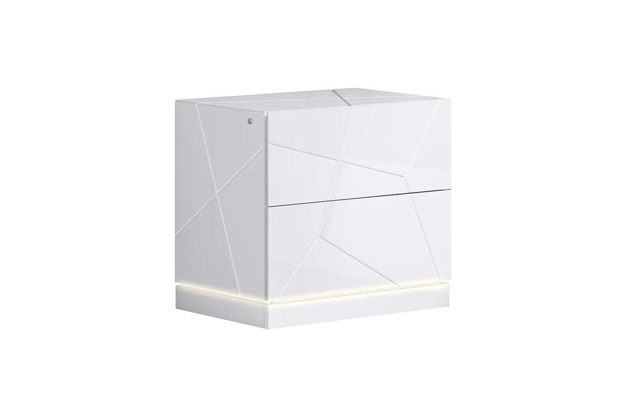 Lea White Modern Contemporary High Gloss Pine Wood 2-Drawers Nightstand - Ella Furniture