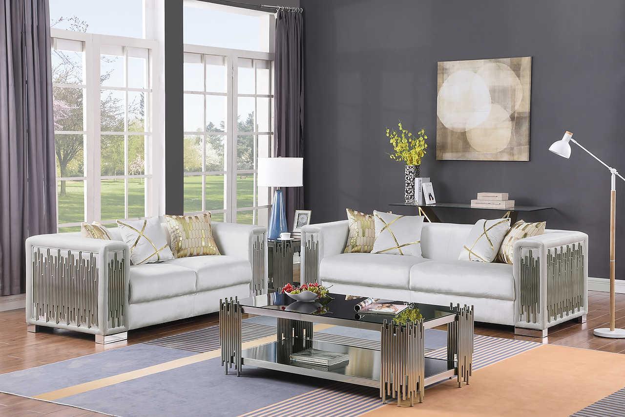 Token White Modern Velvet Sofa & Loveseat - Ella Furniture