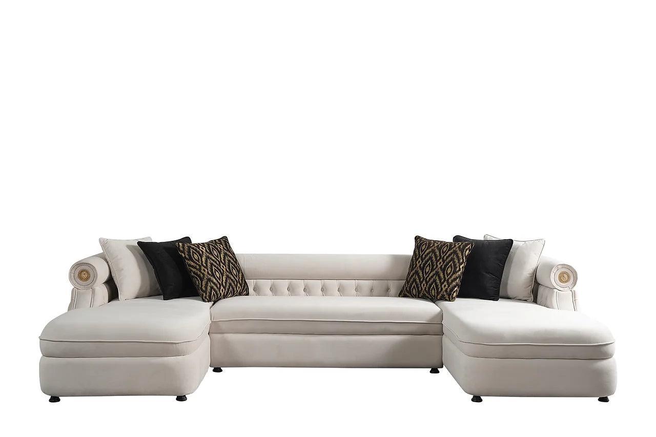 Brooklyn Cream Modern Contemporary Wood, Engineered Wood Fabric Tufted Sectional - Ella Furniture