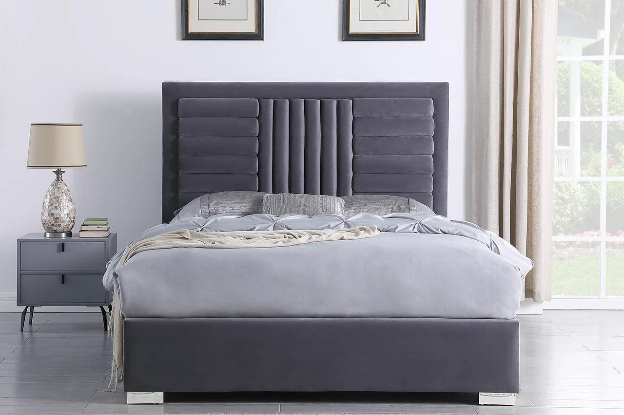 Anita Gray Upholstered Platform Queen Bed