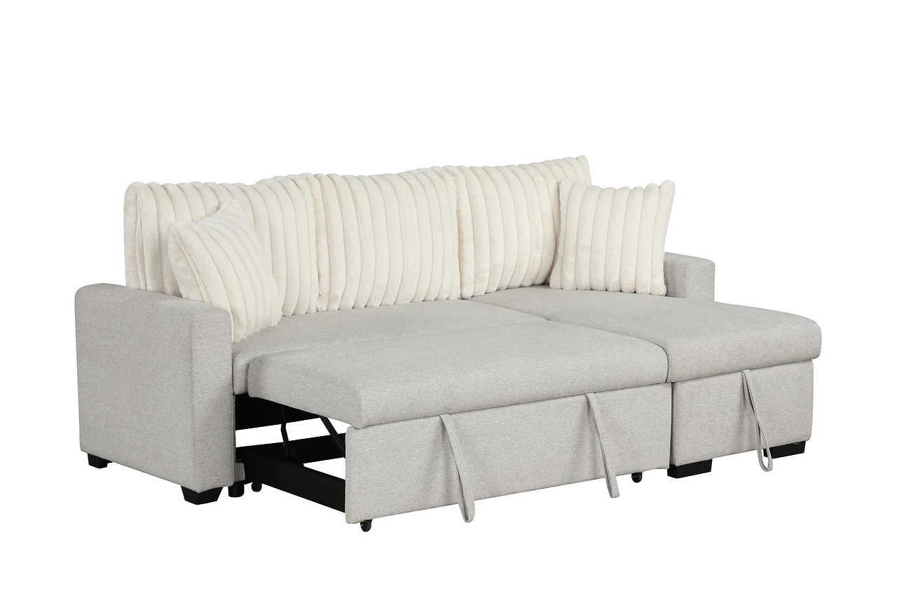 Nori Beige Upholstered Sectional w Pull-Out Bed