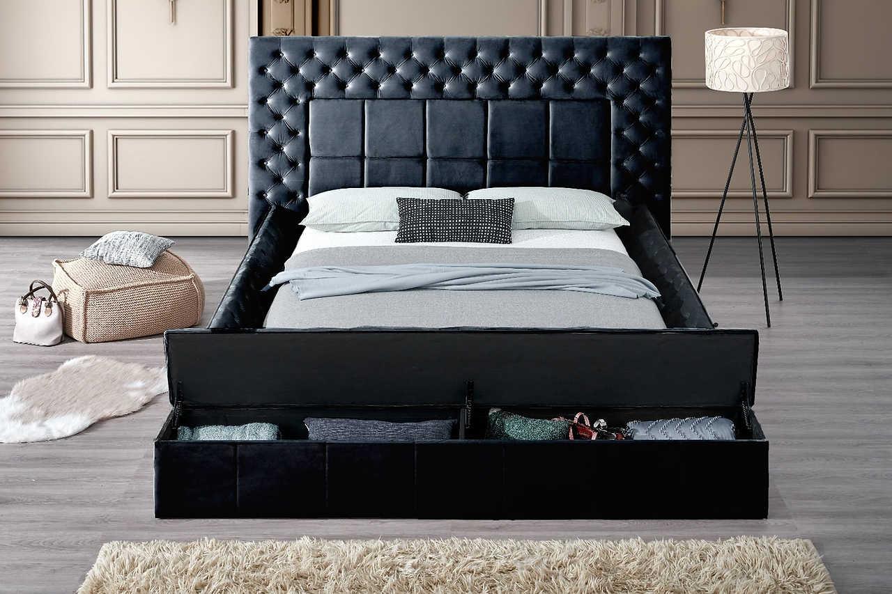 Emerald Black Upholstered Tufted Power Storage King Bed